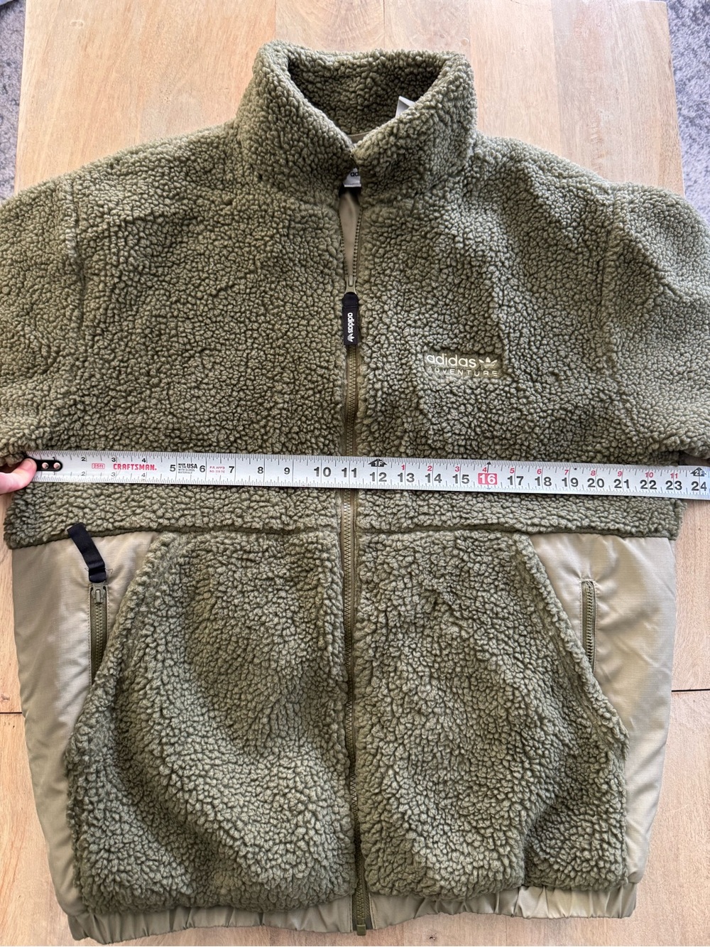 adidas Originals Olive Green Sherpa Fleece Jacket with Tan Panels